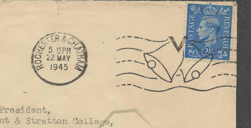 1945 Great Britain Censor Cover w Victory Bells Cancel