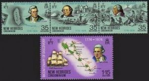 New Hebrides Br 189-191a,192,MNH. James Cook,William Wales,William Hodges,1974.