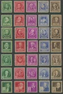 #859-893 COMPLETE SET FAMOUS AMERICANS (18) W/ PSE CERTS SUPERB OG NH HV3696