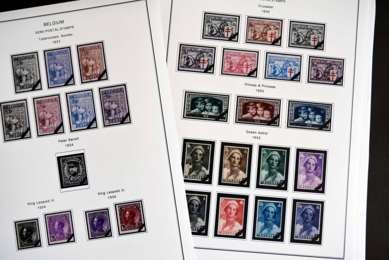 COLOR PRINTED BELGIUM [CLASS] 1849-1951 STAMP ALBUM PAGES (60 illustrated pages)