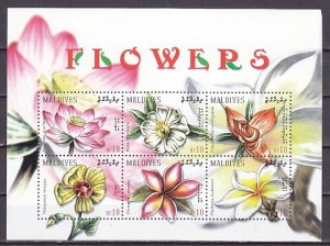 Maldives, Scott cat. 2992 a-f. Flowers sheet of 6.