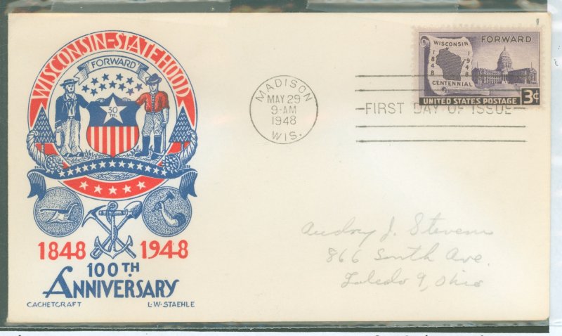 US 957 100th anniv of Wisconsin's statehood FDC