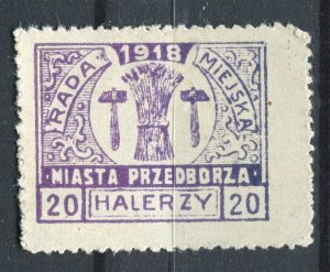 POLAND; 1918- early Miasto Przedborz Local Imperf issue Mint hinged 20h.