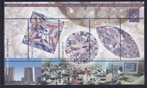 Israel 1445 MNH 2001 Various Cut Diamonds Mini Sheet of 3