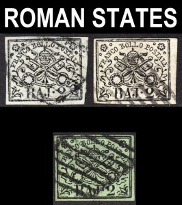 Roman States Scott 3 Three different paper shades F to VF used.  FREE...