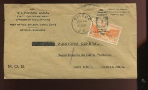 Canal Zone CO2 Airpost Official Used on OB Penalty Cover to Costa Rica CZ MOB10