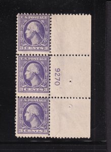 1918 Sc 530 3c purple MNH OG plate number strip of 3 (plate block CV $55) (B3