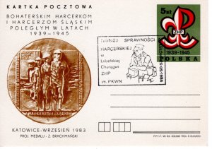 Poland 1983 Scout postcard with various 1984 Scout cancels