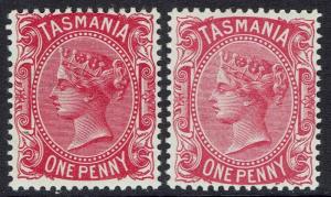 TASMANIA 1878 QV 1D 2 SHADES MNH ** WMK TAS NO LINES PERF 14 