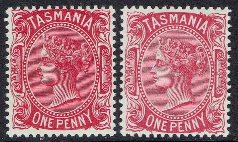 TASMANIA 1878 QV 1D 2 SHADES MNH ** WMK TAS NO LINES PERF 14 