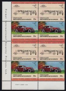 St Vincent Grenadines Union Is 147 BL Block Specimen o/p MNH Car, Dusenberg