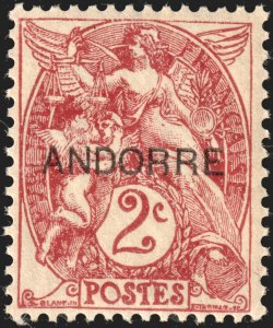 Andorra (French) #2  MNH - 2c red-bro French Stamp Overprinted (1931)