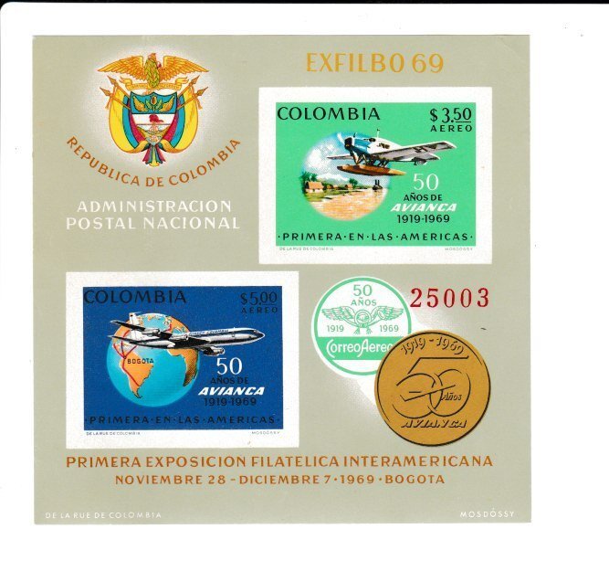 Colombia # C522, Avianca Airlines  50th Anniv. Souvenir Sheet, Mint NH, 1/2 Cat.