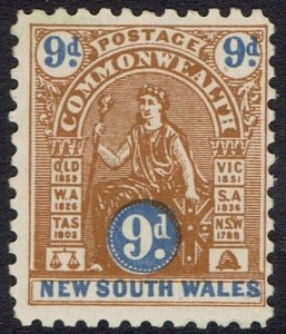 NEW SOUTH WALES 1905 COMMONWEALTH 9D WMK CROWN/A PERF 11