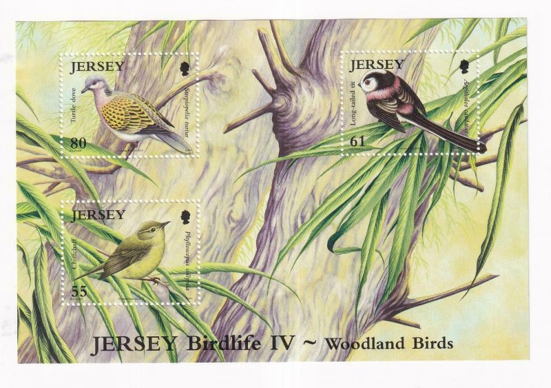 JERSEY # 1435 VF-MNH JERSEY BIRD LIFE 1V WOODLAND BIRDS S/SHEET PO FRESH