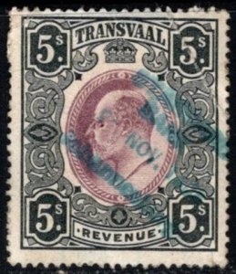 1902 Transvaal Revenue 5 Shillings King Edward VII General Stamp Duty