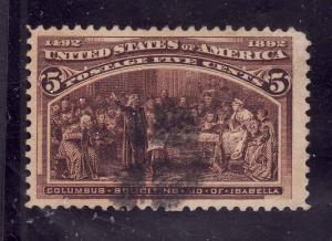 USA-Sc#234-used 5c chocolate-Columbus-1893-