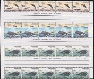 NORFOLK IS 1982 Whales set complete gutter strips with plate imprint MNH..A4814a