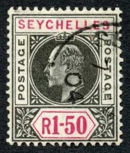 Seychelles SG55 1r50c wmk Crown CA Fine used Cat 70 pounds