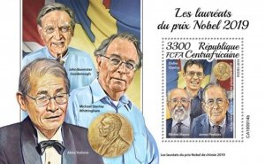 Central Africa - 2019 Nobel Prize Winners - Stamp Souvenir Sheet - CA190914b