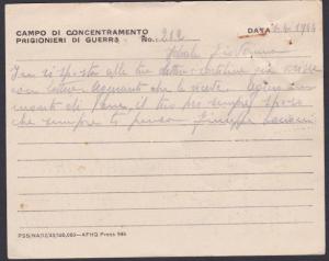 ALGERIA 1944  POW card from Italian Prisoner to Italy. US Army censor......53670