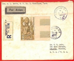 aa6243 - LAOS - Postal History - REGISTERED Airmail  COVER to USA 1963