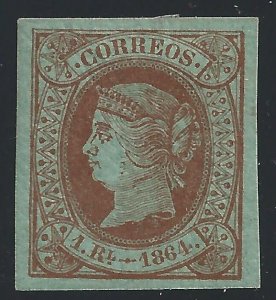 1864 SPAIN / ESPANA / SPAIN, n . 63 1 r. brown on green MH / *