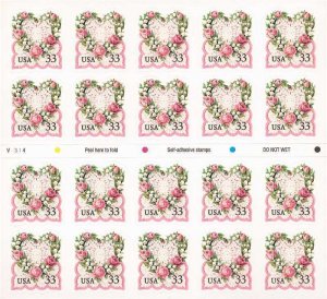 US Stamp 1999 33c Love Wreath - Booklet Pane of 20 Stamps - Scott #3274a