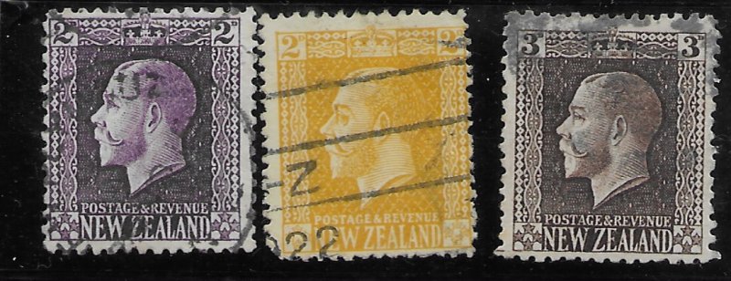 New Zealand #147-149 used.  King George V.  1915-1922. nice stamps.