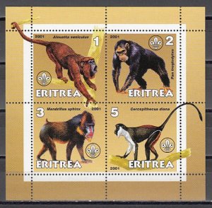 Eritrea, 2001 Cinderella issue. Monkeys on a sheet of 4. ^