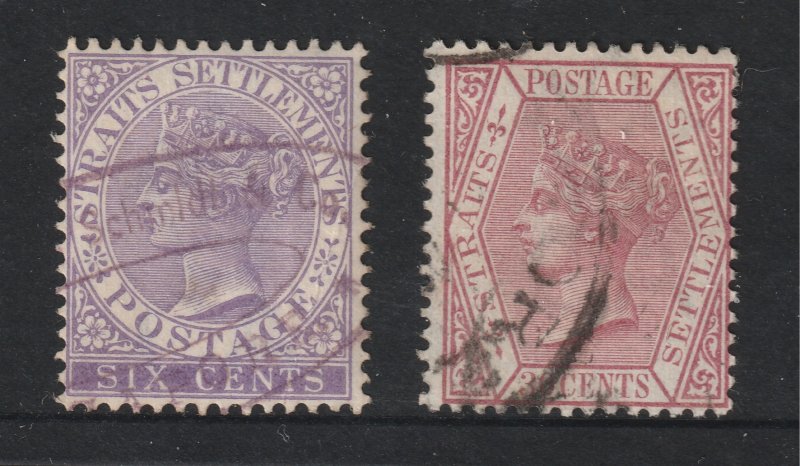 Straits Settlements x 2 good cv QV