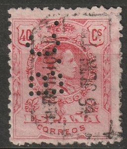 Spain 1909 Sc 304 used B.C. perfin