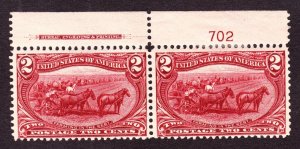 US 286 2c Trans-Mississippi Mint Plate #702 Top Pair F-VF OG H SCV $60