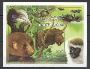 B1129 1997 Togo Fauna Wild Animals Birds Scouting 90Th Anniversary 1Bl Mnh