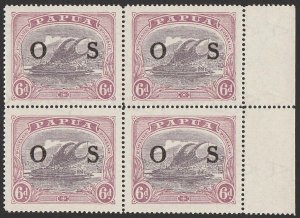 PAPUA 1931 OS on Lakatoi 6d dull & red-purple. MNH ** block.