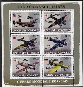 COMORO IS - 2009 - Aircraft of WWII - Perf 6v Sheet - MNH