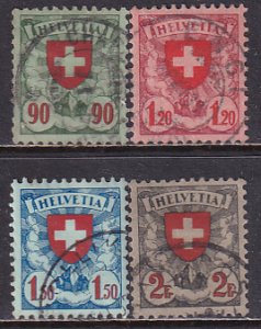 Switzerland 1924 Sc 200-203 Helvetia Swiss Cross Stamp Used