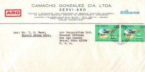 COMMERCIAL COVER COLOMBIA TO USA COMPANY CORNER CARD 1970s-1980s + STAMPS Y105