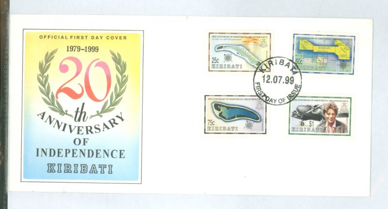 Kiribati 742-745 1999 20th anniv. of independence, set of 4, three amps & amelia earhart / plane, cacheted, unaddressed cover