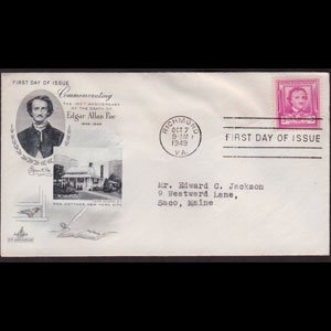 U.S.A. 1949 - FDC - 986 Writer Edgar A.Poe