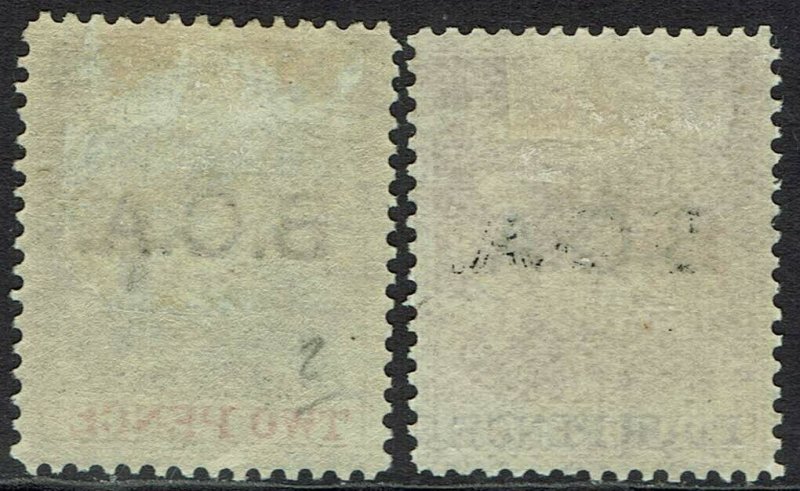 BRITISH CENTRAL AFRICA 1891 OVERPRINTED RHODESIA 2D AND 4D