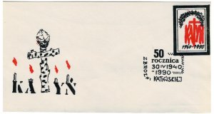 Poland 1990 Cover FDC Solidarity Post Solidarnosc Katyn Massacre Soldiers War