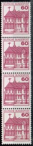 Germany 1979,Sc.#1311 MNH,strip of 4, Rheydt Castle with number 005 on the back