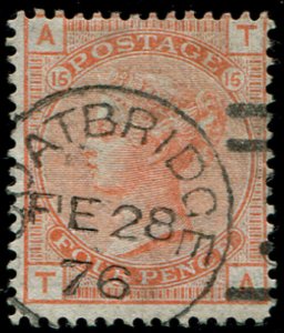 GB 1876 4d vermilion sg152 earliest known date, first day Coatbridge FE28 76 c