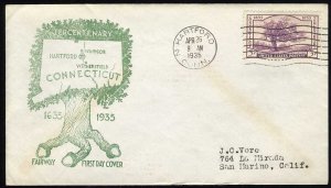 United States First Day Covers #772-52, 1935 3c Connecticut Tercentenary, Fai...