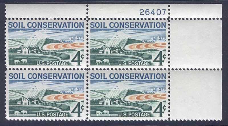 USA 1133 MNH SOIL CONSERVATION PLATE BLOCK 1959
