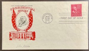 841 Cachet Craft John Adams Coil Presidential Series FDC 1939