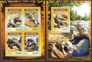 Mozambique 2014 Reptiles Lizards Komodo Varanus sheet + S/S MNH