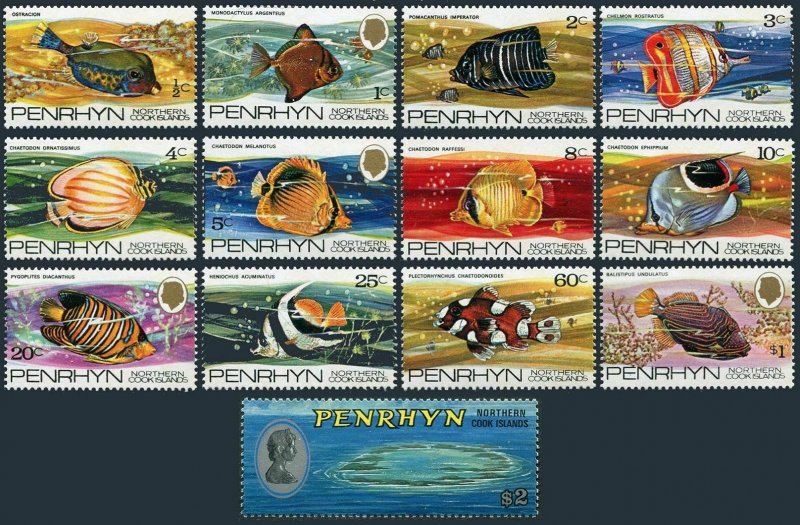 Penrhyn 50-62,MNH.Michel 44-55,64. Marine life 1974-1975.Fish,Aerial view.