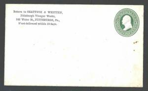 1874 U163 2c Green On White Mint Entire Has Paper Occlusions CC From Pittsburgh-